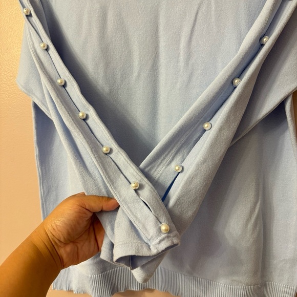 Talbots Pearl Embelished  Boatneck Sweater Blue Women Size M - Picture 8 of 11